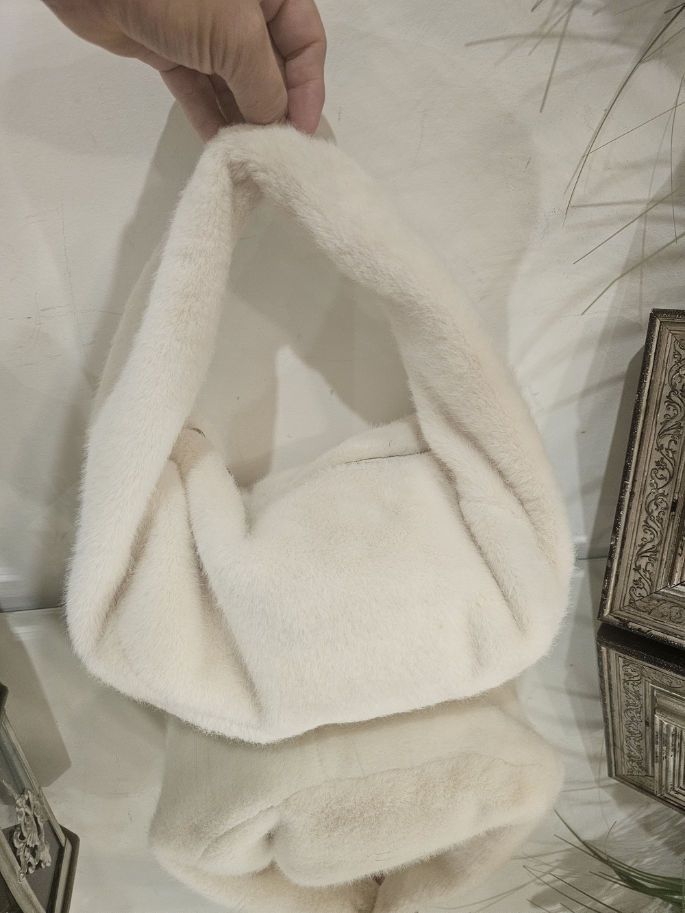 aerie Cream Faux Fur Shoulder Bag